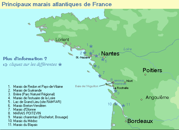 Principaux marais atlantiques de France